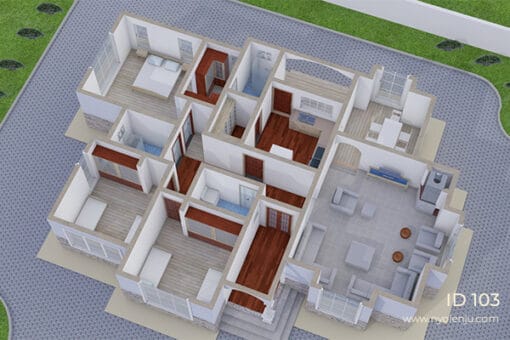 3 Bedrooms Country House 3D floor plan