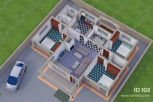 3 Bedroom house plan 102 3D floor plan