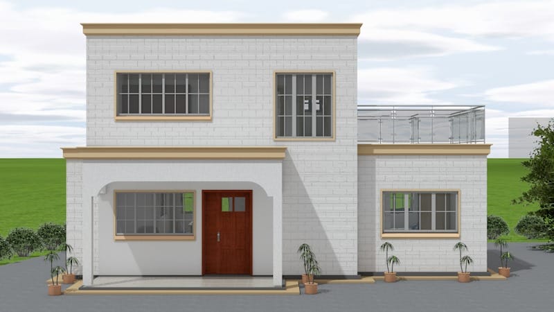 3 Bedroom flat roof 2-story house plan