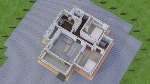 2 Bedroom House Plan 123 3D floor plan
