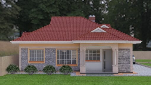 3 Bedroom House Plan 122 rear view