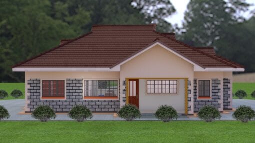 3 Bedroom House Plan 124 rear view