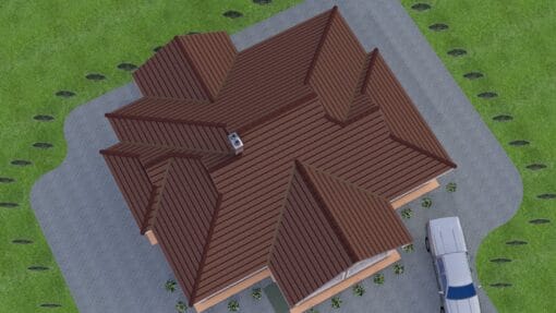 3 Bedroom House Plan 124 aerial view