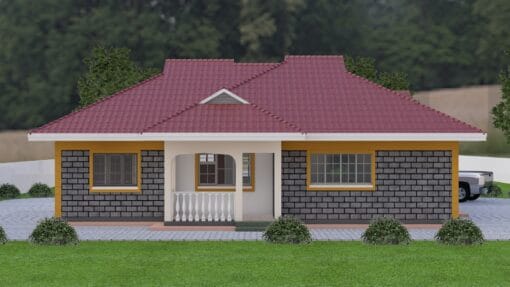 3 Bedroom House Plan 127 rear view