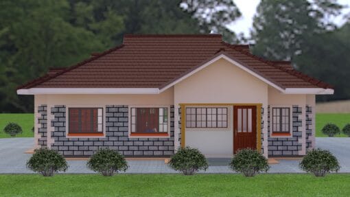3 Bedroom House Plan 129 rear view