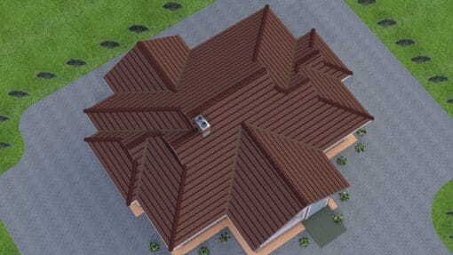 3 Bedroom House Plan 129 aerial view