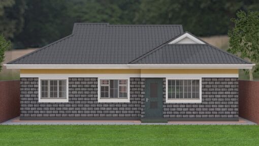 3 Bedroom House Plan 130 rear view
