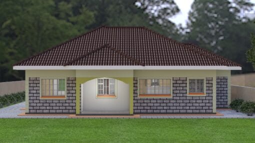 3 Bedroom House Plan 131 rear view