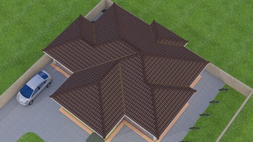 3 Bedroom House Plan 131 aerial view
