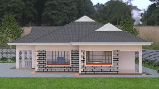 3 bedroom house plan 117 right side view