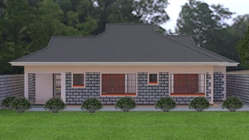 3 bedroom house plan 117 rear view