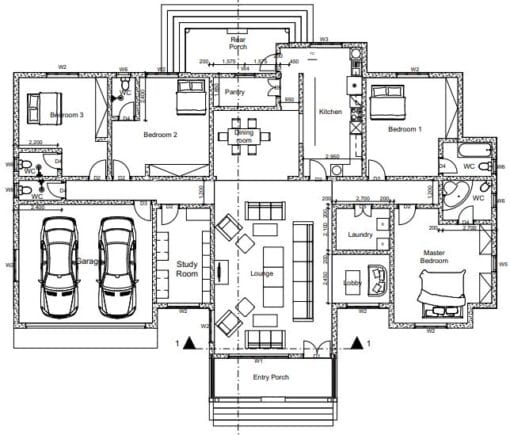 Sample house plan drawing (floor plan)