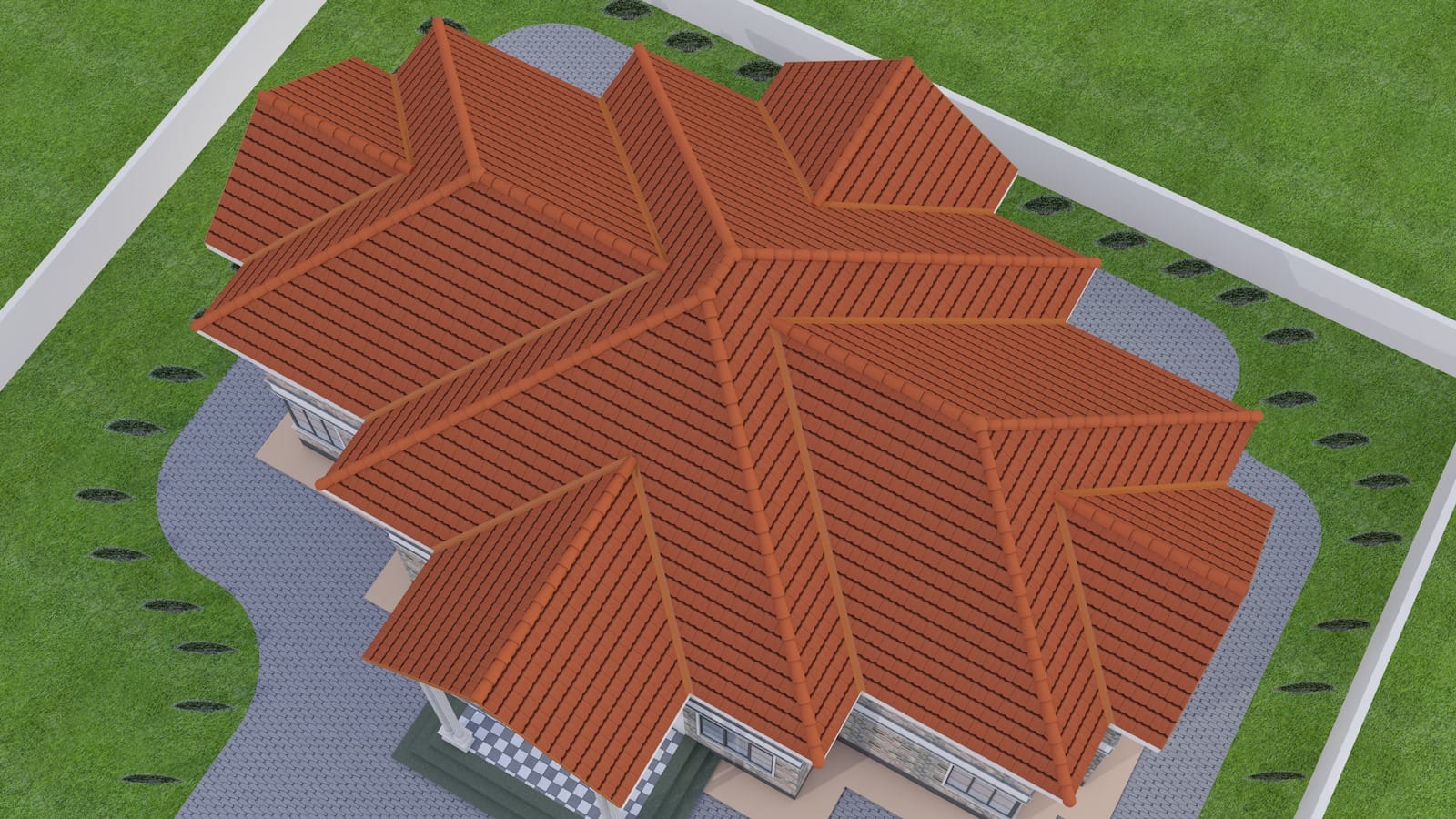 8 Bedroom House Plan 128 aerial view