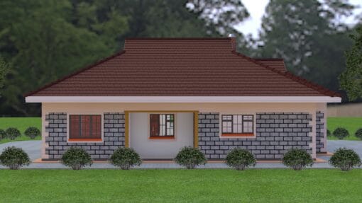 3 bedroom house plan rear view