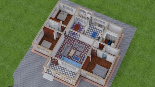 3 Bedroom House Plan ID 132 3D floor plan