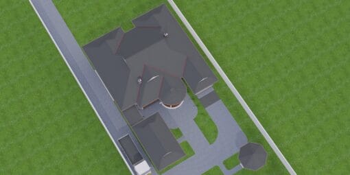 4 Bedroom House Plan 135 aerial view
