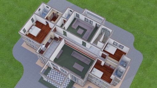 6 Bedroom House Plan 134 first floor 3D floor plan
