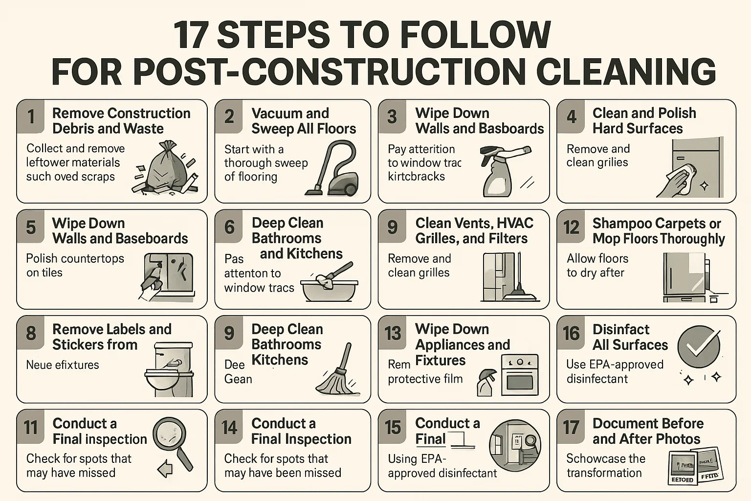 17 steps to follow for post-construction cleaning