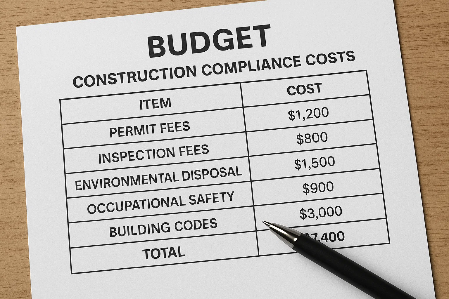 Simple budget for construction compliance costs