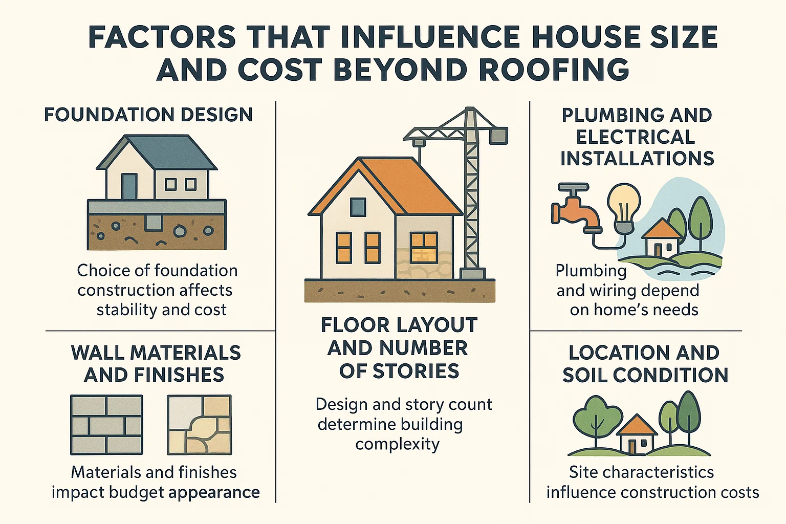 Factors that influence house size and cost beyond roofing