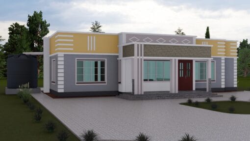 3 Bedroom Hidden Roof House Plan 1