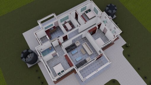 3 Bedroom Hidden Roof House Plan 6
